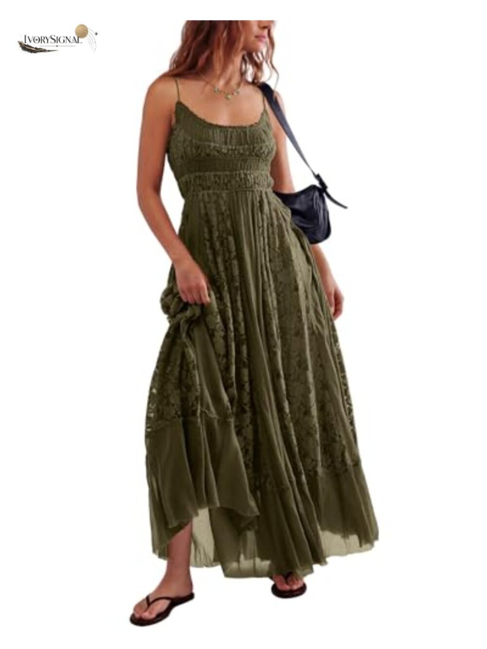Women's Lace Floral Embroidered Boho Maxi Dress A-Line Sleeveless Smocked